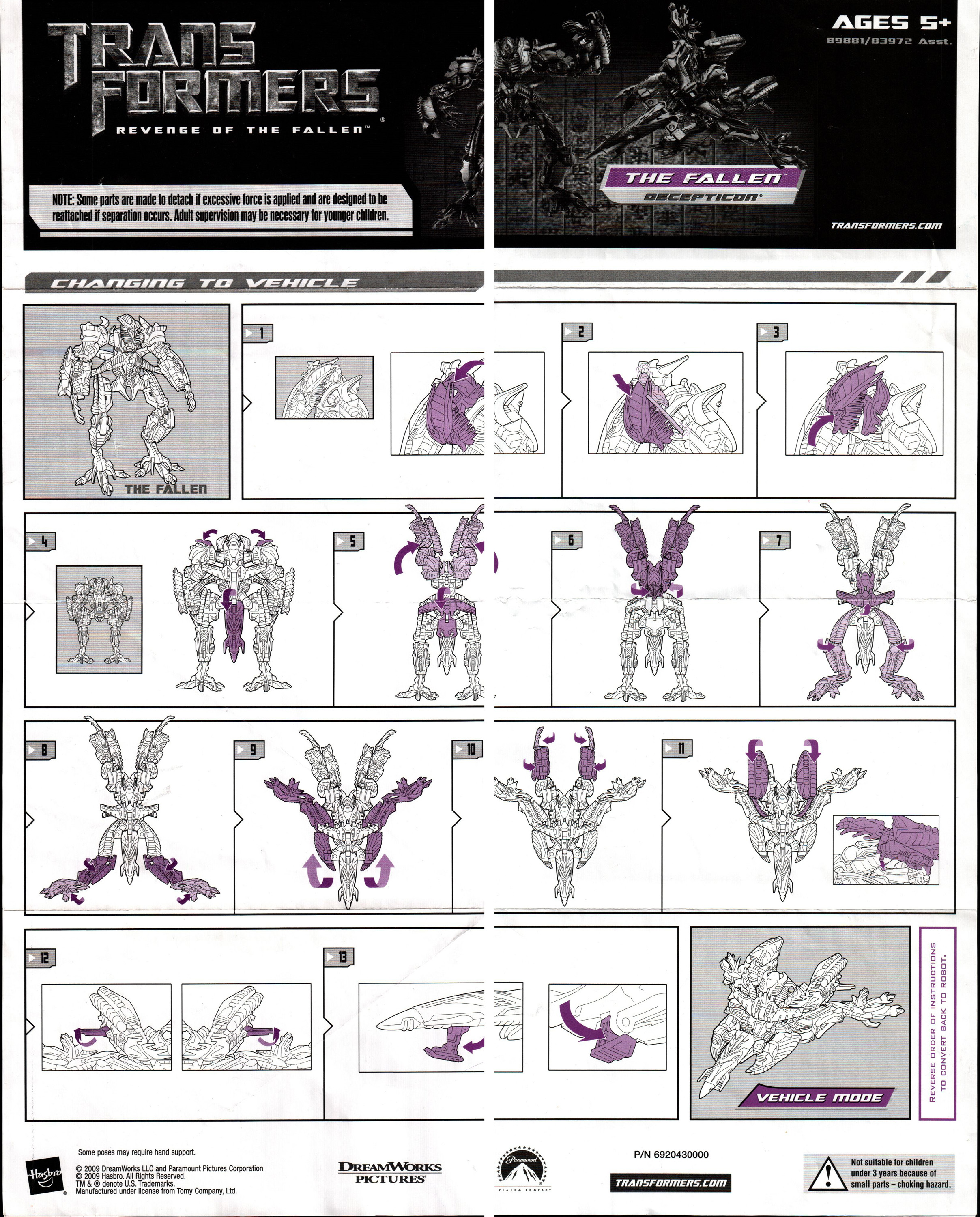 Transformers ROTF VOYAGER THE FALLEN INSTRUCTION BOOKLET ONLY 
