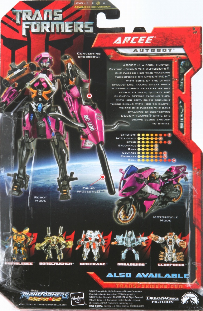 Deluxe Class Arcee (Transformers, Prime, Autobot)   -  Collector's Guide Toy Info