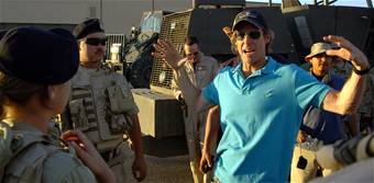 Director Michael Bay on the set of the Transformers movie