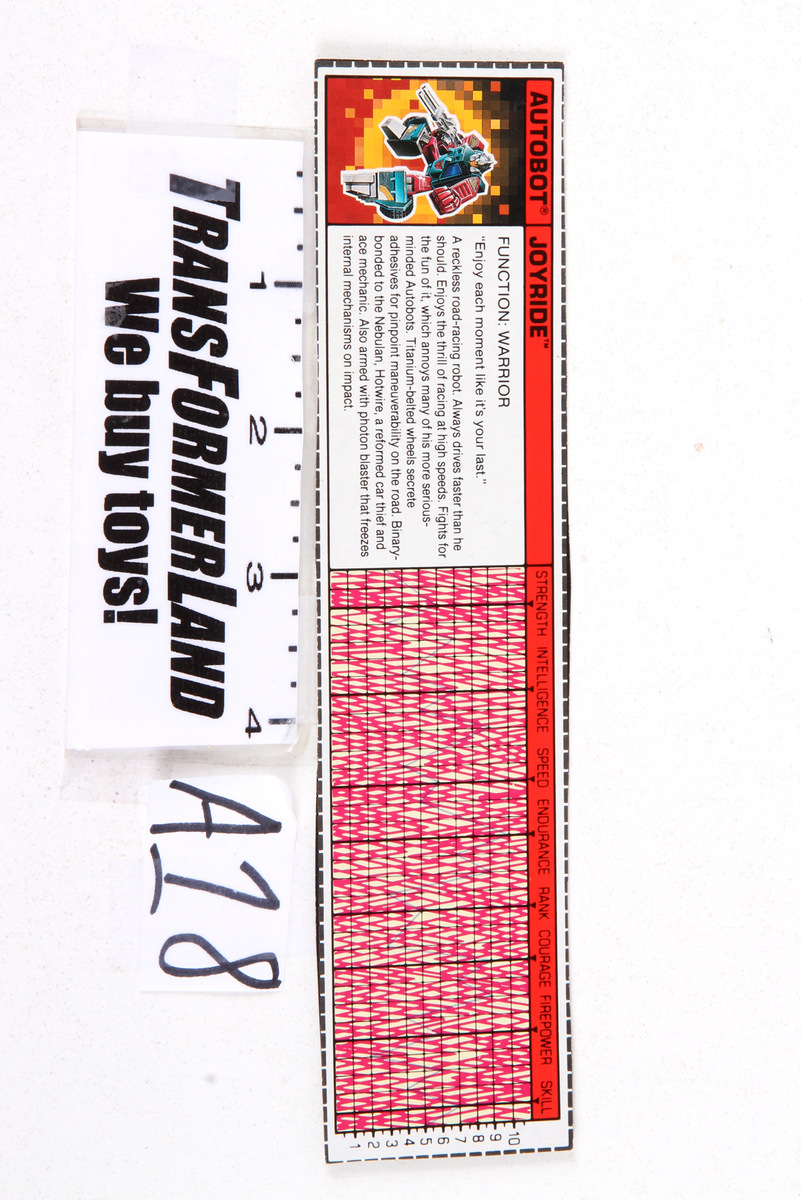 Transformers® G1 Joyride Tech Specs or Stats Card SKU 347692 ...